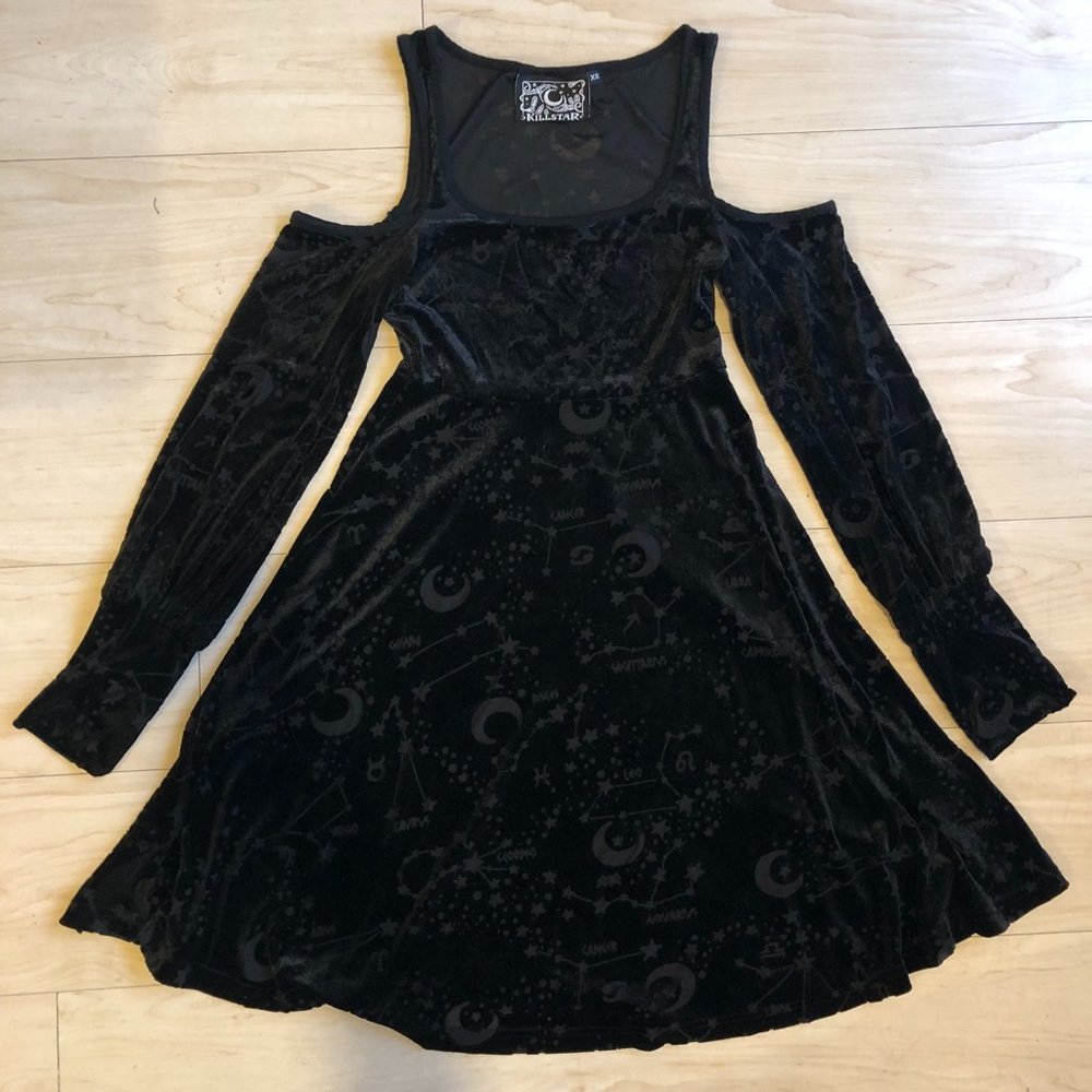 GUC Killstar cold shoulder burnout goth long sleeve moon stars astrology dress